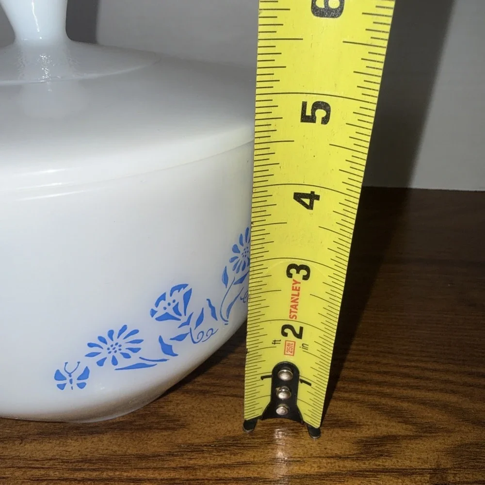 Vintage 1950's 60's Federal Glass White Milk Glass Blue Flower & Butterfly Cover